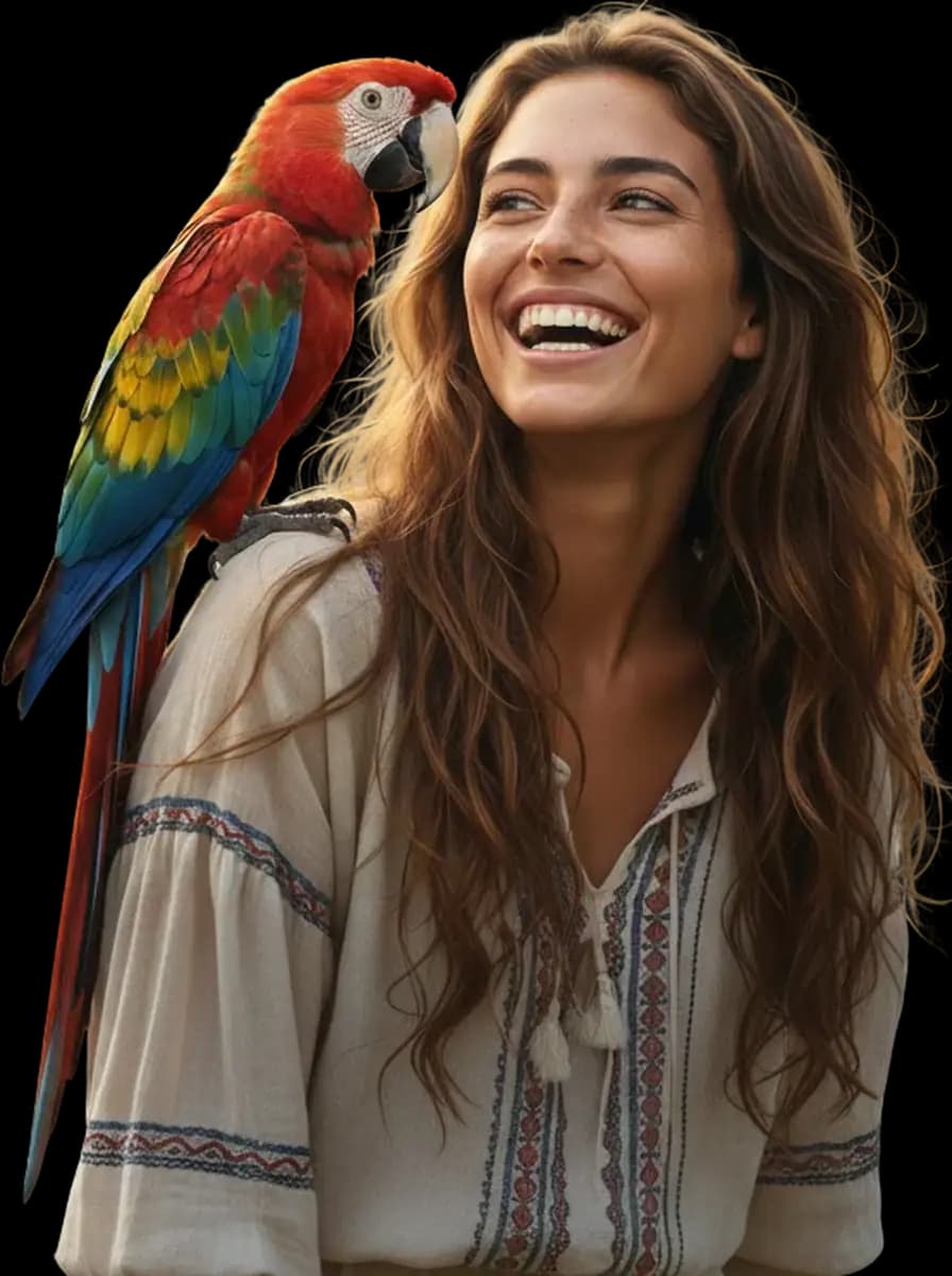 Customer holding a hand-raised parrot at Dubai Birds, Warsan 3 Dubai